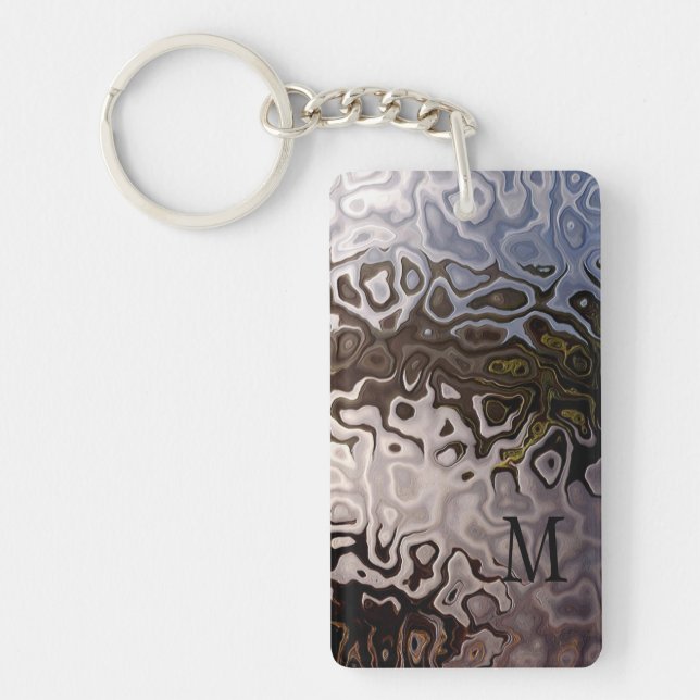 Monogrammed Brown Grey Shimmering Snakeskin Effect Keychain (Front)