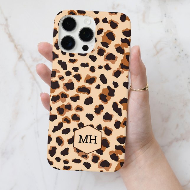 Monogrammed Brown Leopard Pattern Modern Chic Case-Mate iPhone Case (Monogrammed Brown Leopard Pattern Modern Chic Case-Mate iPhone Case)