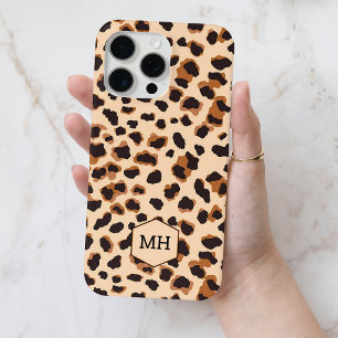Monogrammed Brown Leopard Pattern Modern Chic iPhone 15 Pro Max Case