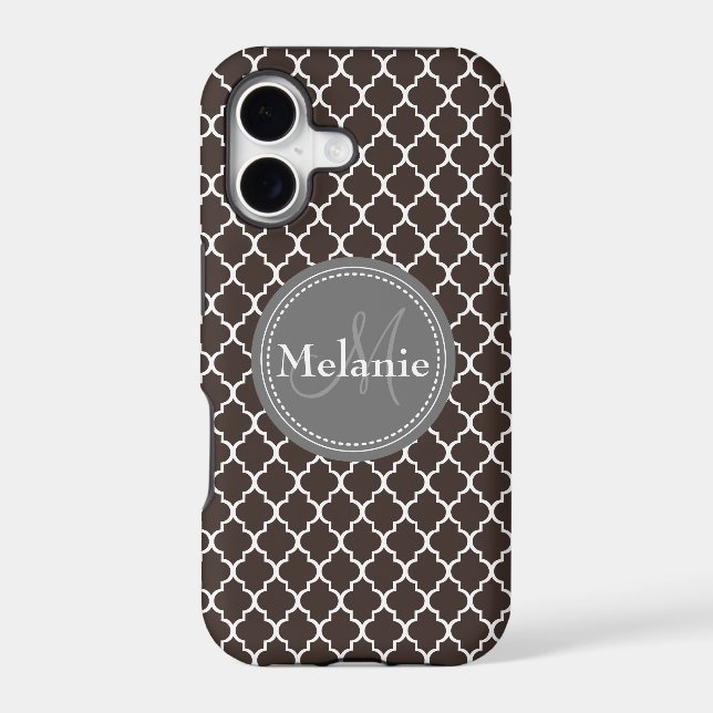 Monogrammed Brown White Moroccan Lattice Pattern (Back)