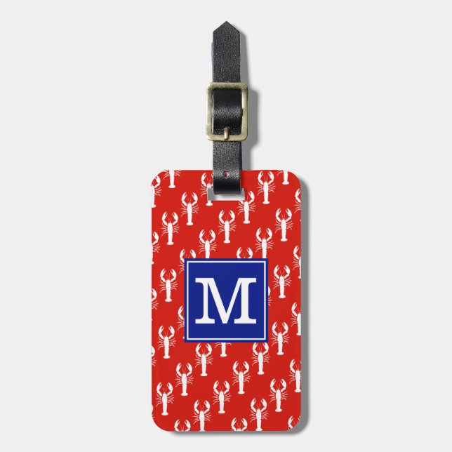 Monogrammed BS Lobsters Red Luggage Tag (Front Vertical)