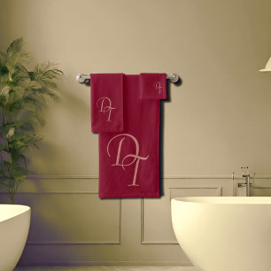 Monogrammed -  burgundy colour bath towel set