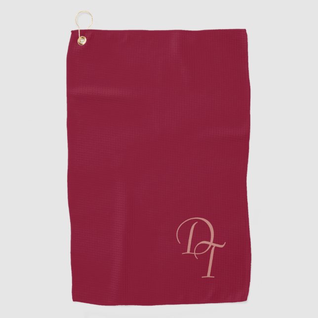 Monogrammed -  burgundy colour golf towel (Front)