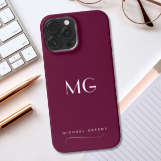 Monogrammed Burgundy Minimalist With Name iPhone 13 Pro Max Case
