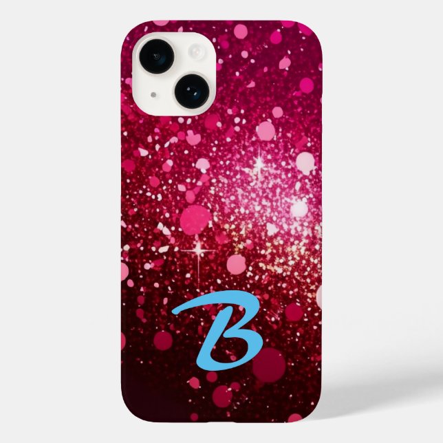 Monogrammed Burgundy Red Pink Glitter Case-Mate iPhone Case (Back)