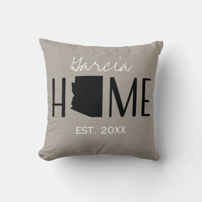Monogrammed Burlap Home State Arizona | Throw Pillow (Front)
