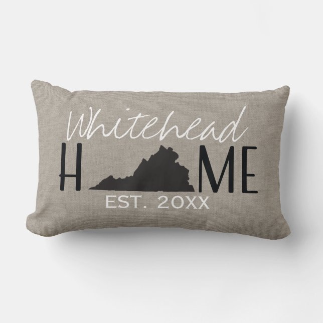 Monogrammed Burlap Home State Virginia | Lumbar Pillow (Front)