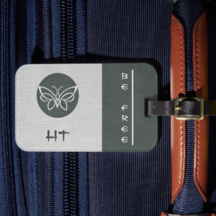 Monogrammed Butterfly Linen Look Luggage Tag