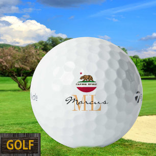 Monogrammed Californian Flag & California, USA Golf Balls