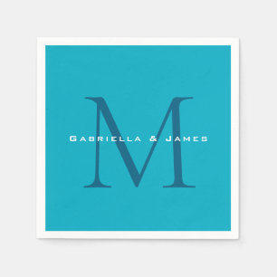 Monogrammed Calligraphy Azure Blue Modern Plain Napkin