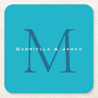 Monogrammed Calligraphy Azure Blue Modern Plain