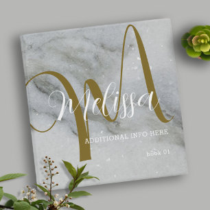 Monogrammed Calligraphy Name on Grayish Marble Binder