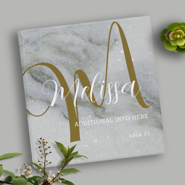 Monogrammed Calligraphy Name on Grayish Marble Binder (Creator Uploaded)
