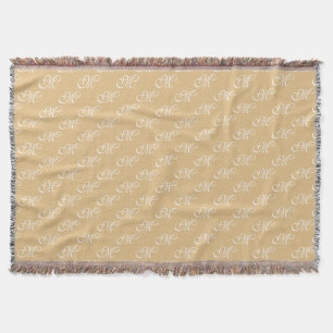 Monogrammed camel khaki custom script initial throw blanket