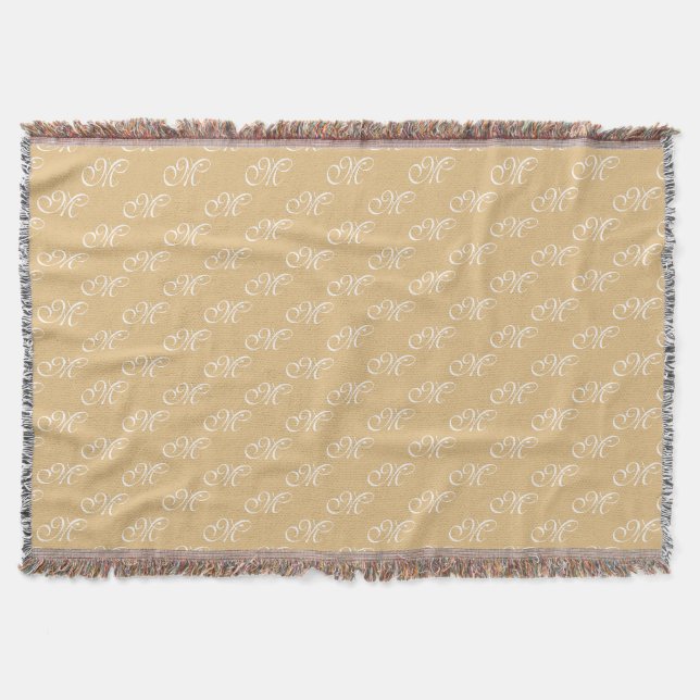 Monogrammed camel khaki custom script initial  throw blanket (Front)