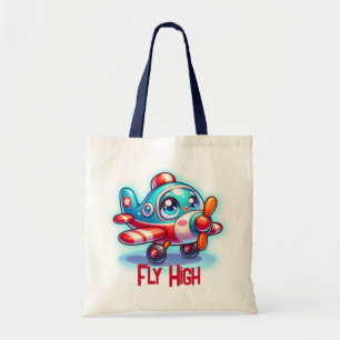 Monogrammed Cartoon plane blue Tote Bag