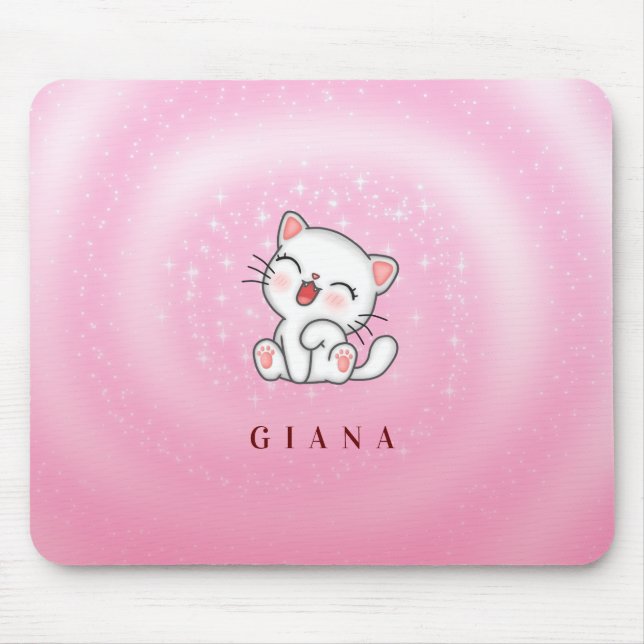 Monogrammed Cat White Stars Mouse Pad (Front)