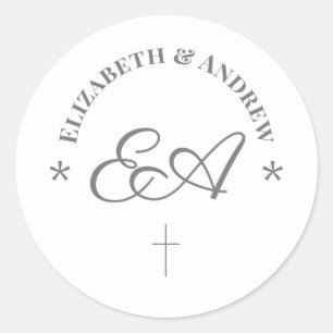 Monogrammed Catholic Wedding Classic Round Sticker