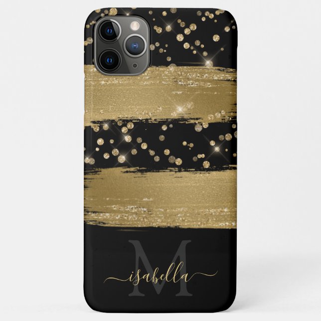Monogrammed Cell Phone Case Black Gold (Back)