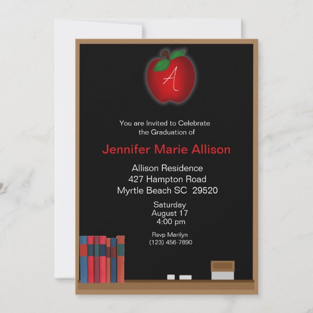 Monogrammed Chalkboard Teacher Graduation  Invite (Front)