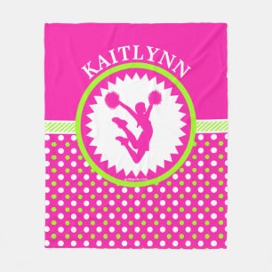 Monogrammed Cheer/Pom Pink and Green Polka-Dots Fleece Blanket