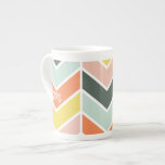 Monogrammed | Cheerful Chevron by Origami Prints Bone China Mug<br><div class="desc">Cheery chevron pattern in designed bright and contrasting colours by Shelby Allison.</div>