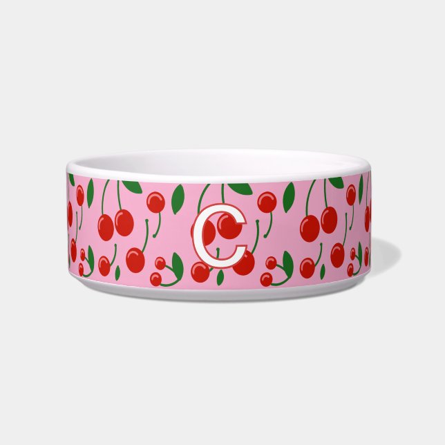 Monogrammed Cherries Dog Bowl (Front)