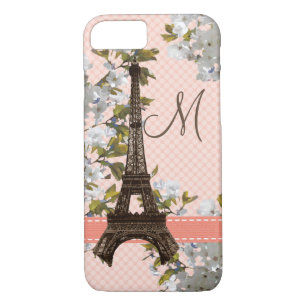 Monogrammed Cherry Blossom Eiffel Tower Case-Mate iPhone Case