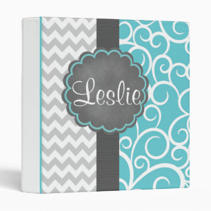 Monogrammed Chevron & Blue Swirls Binder