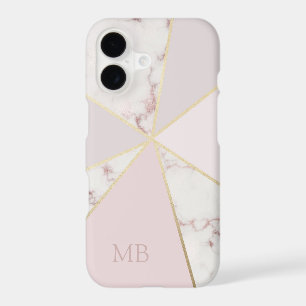 Monogrammed Chic Marble Geometric Pink Gold