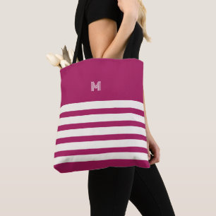 Monogrammed Chic Stripes Berry Tote Bag