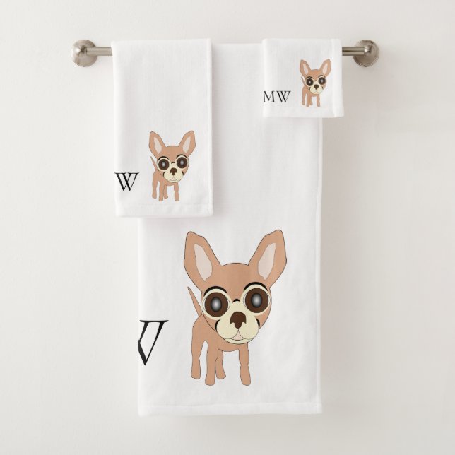 Monogrammed Chihuahua Dog Design Bath Towel Set (Insitu)