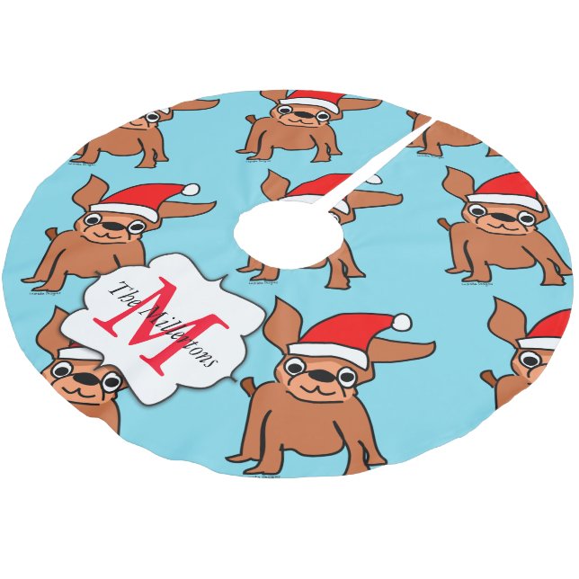 Monogrammed Christmas Chihuahua Brushed Polyester Tree Skirt (Angled)