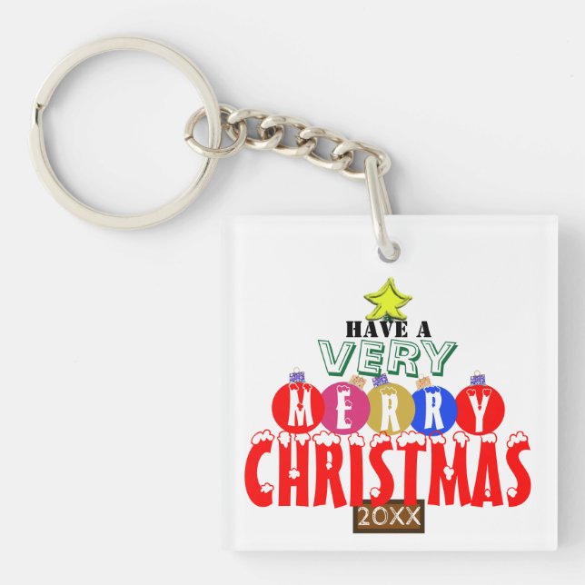 Monogrammed Christmas Tree Ornaments Keychain (Front)