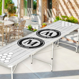 Monogrammed Circle Pyramid White Washed Wood Beer Pong Table