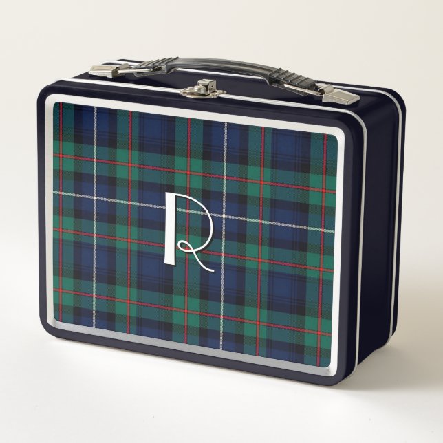 Monogrammed Clan Robertson Plaid Metal Lunch Box (Front)