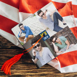 Monogrammed Class Year 4 Photo Collage Blue Yellow Graduation Cap Topper<br><div class="desc">Personalised graduation cap topper with your initials, class year and 4 photos. The photo template is set up for you to add 4 pictures which are displayed, in landscape and portrait formats, in a simple grid style photo collage. The design has a colour palette of blue, yellow gold and white....</div>