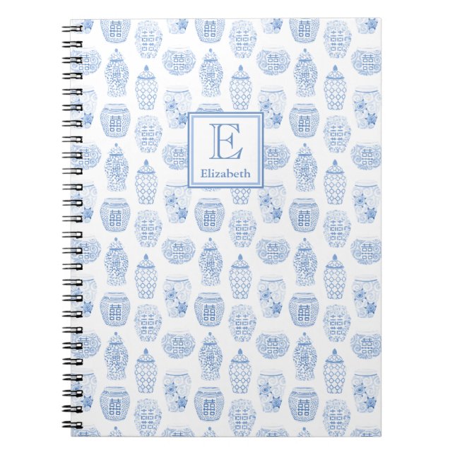 Monogrammed Classic Blue And White Ginger Jar Notebook (Front)