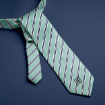 Monogrammed Classic Mint Green and Navy Stripes Tie<br><div class="desc">Classic stripes design that can be easily personalized for a father's day gift,  wedding party gifts for your groomsmen,  corporate events,  etc</div>