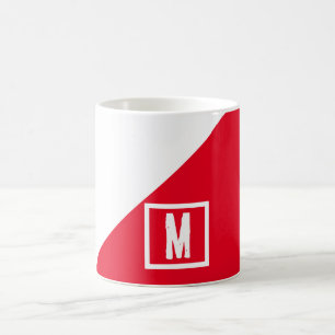 Monogrammed classic red & white colour block coffee mug
