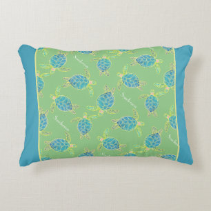 Monogrammed Coastal Sea Turtle  Blue yellow Green  Accent Pillow