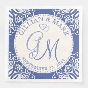Monogrammed Cobalt & Sand Wedding Napkin