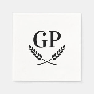 Monogrammed cocktail napkins with wreath logo