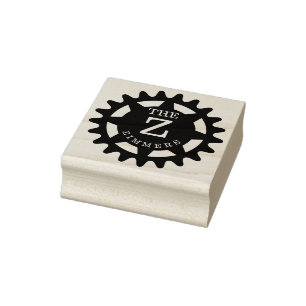 Monogrammed Cog Rubber Stamp