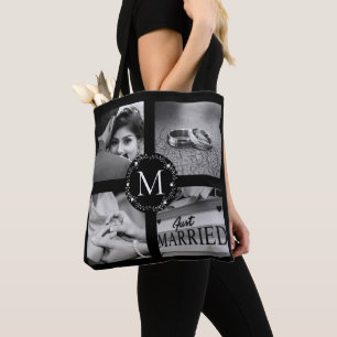 Monogrammed Collage Wreath with Name, Est date Tote Bag