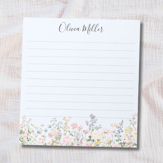 Monogrammed Colorful Flower Garden Floral Lined Notepad (Close up)