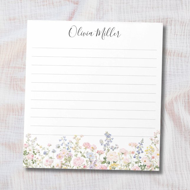 Monogrammed Colorful Flower Garden Floral Lined Notepad (Close up)