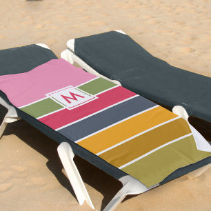 Monogrammed Colour Block Bold Striped Beach Towel