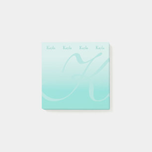 Monogrammed Colour Block Pastel Teal Post-it Notes