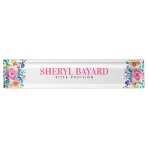 Monogrammed Colourful Blossoms Nameplate